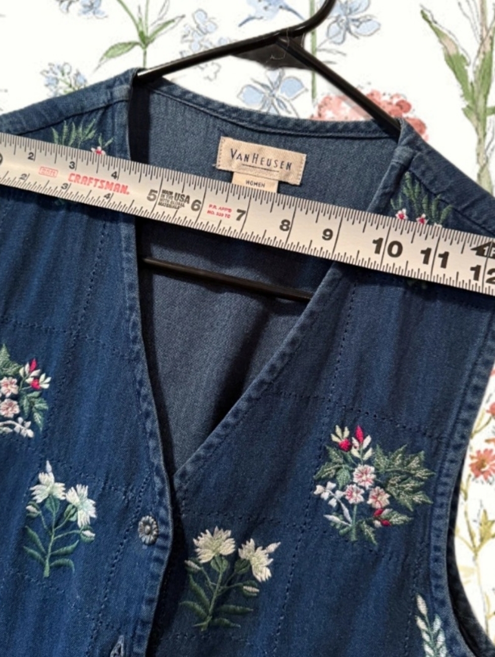 Wildfower Floral Embroidered Denim Vest by Van Huesen. Button Front. S. - Picture 8 of 8